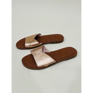 TOMS Womens Bronze Gold Metallic Criss Cross Slip On Casual Sandals Slides 6